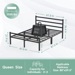 FEMOND Queen Bed Frame with Headboard and Footboard, 14 Inch Metal Bed Frame Platform with Storage, Noise Free, Heavy Duty Steel, No Box Spring Needed, Anti-Slip, Easy Assembly (Max Load: 2500lb)