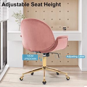 Office Chair Ergonomic Desk Chair - Velvet Vanity Fabric Home Office Chair Modern Adjustable Height Computer Chair with Pillow Swivel Executive Task Chair for Makeup and Living Room, Pink