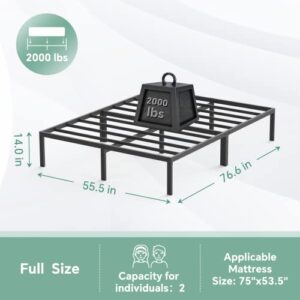 FEMOND Full Bed Frame, 14 Inch Metal Bed Frame Platform with Storage, Noise Free, Heavy Duty Steel, No Box Spring Needed, Anti-Slip, Easy Assembly (Max Load: 2000lb)