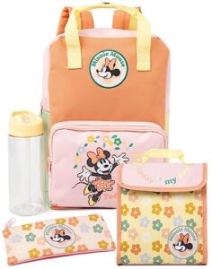 disney minnie mouse backpack set kids 4 piece | girls animated character pink school bag lunch box pencil case water bottle | magical merchandise gifts