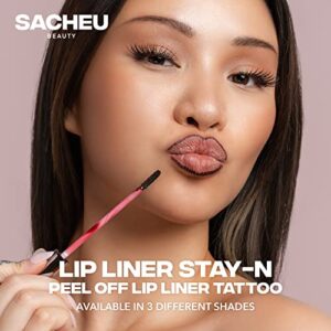 Sacheu Lip Liner Stay-N - Peel Off Lip Liner Tattoo, Peel Off Lip Stain, Long Lasting Lip Stain Peel Off, Infused with Hyaluronic Acid & Vitamin E, For All Skin Types - nOOHde Shade, Pack of 1