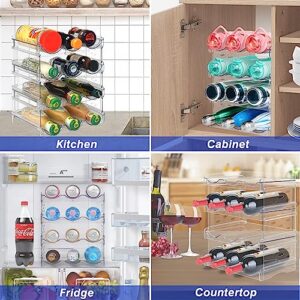 Water Bottle Organizer for Cabinet, Stackable Water Bottle Holder for Kitchen Pantry Organization and Storage, Plastic Wine Rack, Drink Organizer for Fridge, Freezer -4 Packs, Hold 12 Bottles, Clear