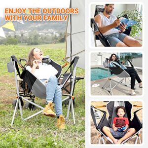 KingCamp Hammock Camping Chair Swinging Rocking Chair for Adults Lawn Beach Camp Outside Portable Folding Chair Hold Up to 264lbs with Adjustable Back Support Carrying Bag Cup Holder