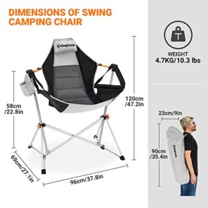 KingCamp Hammock Camping Chair Swinging Rocking Chair for Adults Lawn Beach Camp Outside Portable Folding Chair Hold Up to 264lbs with Adjustable Back Support Carrying Bag Cup Holder