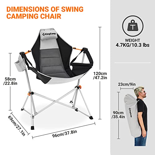 KingCamp Hammock Camping Chair Swinging Rocking Chair for Adults Lawn Beach Camp Outside Portable Folding Chair Hold Up to 264lbs with Adjustable Back Support Carrying Bag Cup Holder