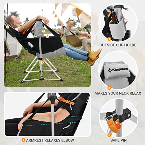 KingCamp Hammock Camping Chair Swinging Rocking Chair for Adults Lawn Beach Camp Outside Portable Folding Chair Hold Up to 264lbs with Adjustable Back Support Carrying Bag Cup Holder