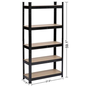 Karl home Garage Shelving Heavy-Duty, 5-Tier Wide Size Adjustable Metal Shelving Unit Utility Rack Organization for Garage Pantry Basement, 1900lbs,27.6" L x 11.8" W x 59.1" H, Black