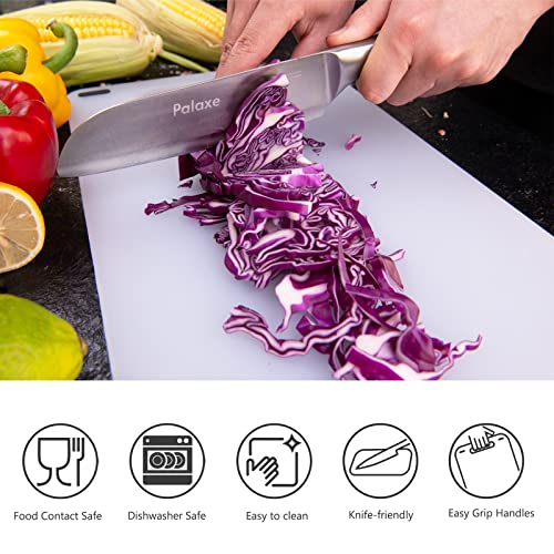 Palaxe Plastic Cutting Boards pro Non-slip with Silicon Feet, Dishwasher Safe Chopping Boards, Grip Handle, Rubber, Easy to Clean for Kitchen, family, Outdoors (White B)