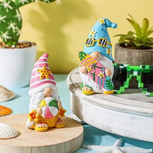 FairySandy 2 Pieces Summer Gnomes Beach Decorations Surfboard Gnome Stuff Decor Mini Gnomes Resin Figurines Set Collectible Tabletop Kitchen Decorations for Home Kitchen Farmhouse Office