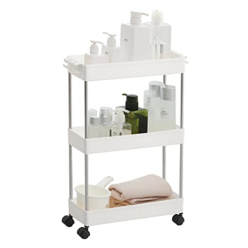 Slim Storage Cart, DILUOOU 3 Tier Rolling cart Bathroom Storage Shelving Organizer Slide Out Storage Cart for Kitchen Bathroom Laundry Narrow Place