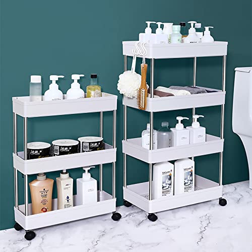 Slim Storage Cart, DILUOOU 3 Tier Rolling cart Bathroom Storage Shelving Organizer Slide Out Storage Cart for Kitchen Bathroom Laundry Narrow Place