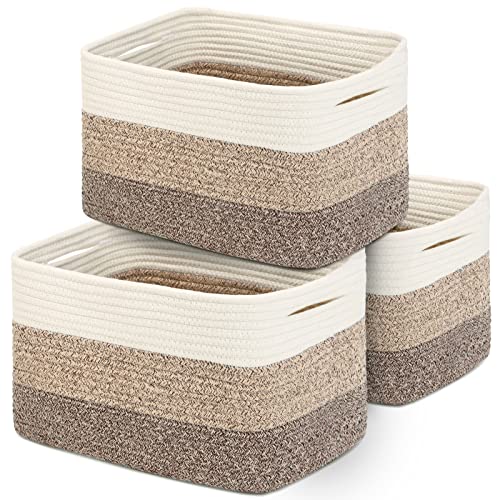 DOFASAYI Woven Baskets for Storage 3-Pack - Rope Storage Baskets | Toy Storage Basket for Nursery | Baby Organizing Basket With Handles | Cotton Rope Baskets for Storage | Baskets for Organizing