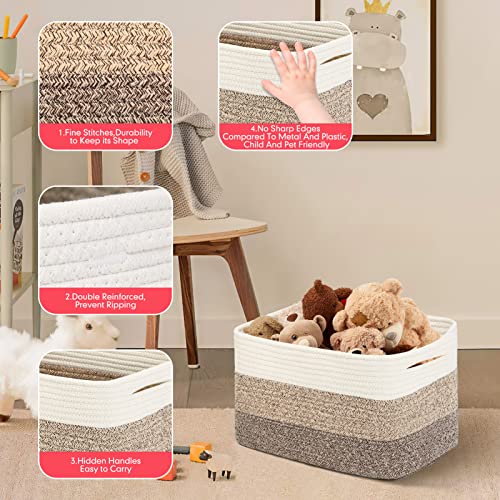 DOFASAYI Woven Baskets for Storage 3-Pack - Rope Storage Baskets | Toy Storage Basket for Nursery | Baby Organizing Basket With Handles | Cotton Rope Baskets for Storage | Baskets for Organizing