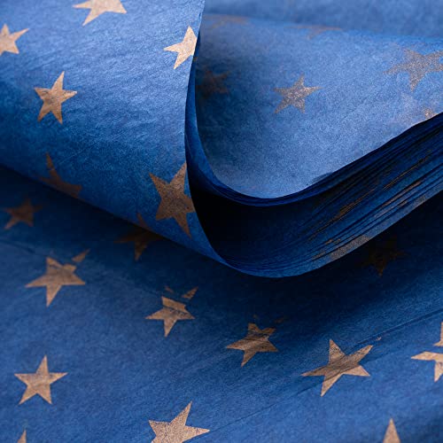 Navy Blue Premium Tissue Paper Wrapper Paper 20 x 28 Inch (10 Sheets) Gold Star for Gift Bags, DIY Craft Supplies,Party Favors Goody Bags and More