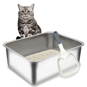 bnosdm stainless steel litter box smooth litter pan for cats and rabbits metal cat litter box high sided, easy to clean, 17.7" l x 13.8" w x 5.9" h