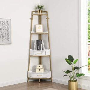 lifesky modern corner ladder shelf - 72.64 inch tall corner shelves - 4-tier corner bookshelf for living room white