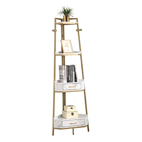 LifeSky Modern Corner Ladder Shelf - 72.64 Inch Tall Corner Shelves - 4-Tier Corner Bookshelf for Living Room White