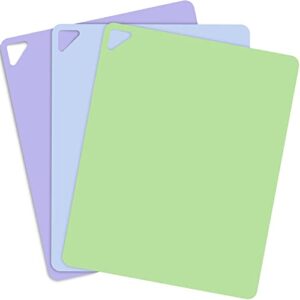 extra thin flexible cutting boards for kitchen - cutting mats for cooking, colored cutting mat set with easy-grip handles | non slip cutting sheets, flexible plastic cutting board set of 3 (15"x12")