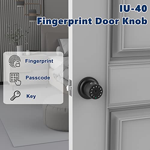 iuknob Fingerprint Door Knob with Keypad and Key, Smart Biometric Digital Lock with Voice Navigation Programming, Combination Electronic Handle for Interior Doors, Entry Gate,Bedrooms,Garage.