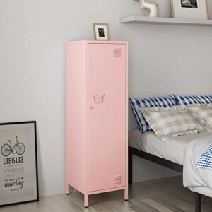 MIOCASA Metal Locker Storage Cabinets with Doors and Shelves Lockable 3 Tier File Cabinet Organizer Coat Lockers for Kids, Living Room, Office, Gym (Pink)