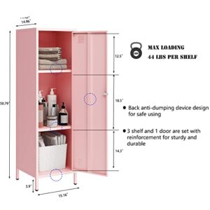 MIOCASA Metal Locker Storage Cabinets with Doors and Shelves Lockable 3 Tier File Cabinet Organizer Coat Lockers for Kids, Living Room, Office, Gym (Pink)