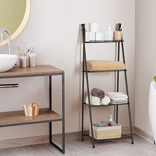 OYEAL Bathroom Standing Shelf Bathroom Towel Storage 4 Tier Blanket Ladder Shelf Bathroom Shelves Freestanding Floor Organizer for Pantry Kitchen Laundry Room Organization