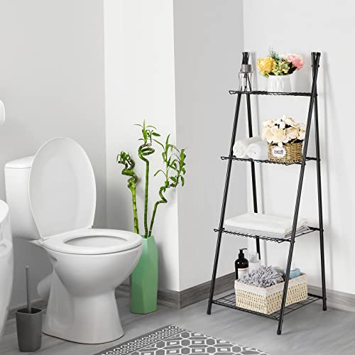 OYEAL Bathroom Standing Shelf Bathroom Towel Storage 4 Tier Blanket Ladder Shelf Bathroom Shelves Freestanding Floor Organizer for Pantry Kitchen Laundry Room Organization