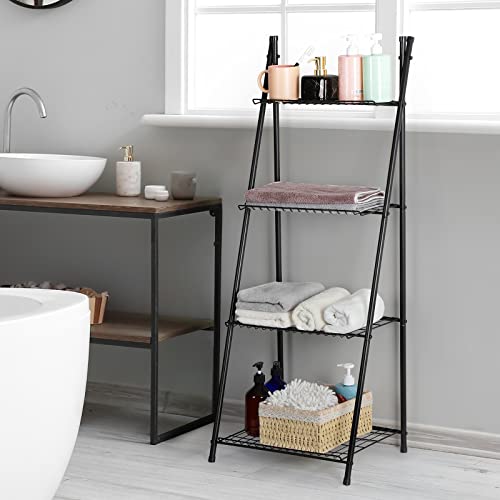 OYEAL Bathroom Standing Shelf Bathroom Towel Storage 4 Tier Blanket Ladder Shelf Bathroom Shelves Freestanding Floor Organizer for Pantry Kitchen Laundry Room Organization