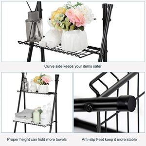 OYEAL Bathroom Standing Shelf Bathroom Towel Storage 4 Tier Blanket Ladder Shelf Bathroom Shelves Freestanding Floor Organizer for Pantry Kitchen Laundry Room Organization