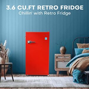 Upstreman 3.6 Cu Ft Small Refrigerator without Freezer, Retro Mini Fridge, Manual Defrost Free, Adjustable Thermostat, Side Bottle Opener, Small Fridge for Office, Bedroom, Dorm, Red-CR35