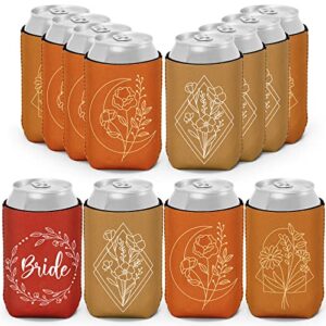 ciyvolyeen boho beer can cooler, terracotta bachelorette party can sleeves 12pcs bride beverage drink glasses cup holders gift retro wedding bridal shower wedding party supplies