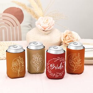 CiyvoLyeen Boho Beer Can Cooler, Terracotta Bachelorette Party Can Sleeves 12PCS Bride Beverage Drink Glasses Cup Holders Gift Retro Wedding Bridal Shower Wedding Party Supplies