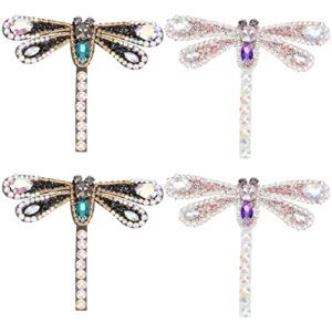 webeedy 4pcs rhinestone dragonfly beaded patch sew on crystal patches for shoes bags sewing applique clothes dress scarf decoration diy apparel (2 color)