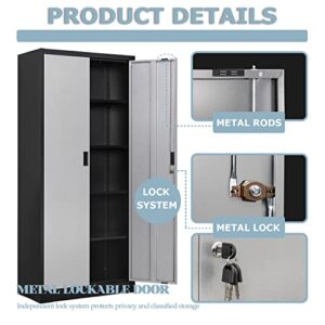 YEEZER Metal Garage Storage Cabinet - 71" Steel Lockable File Cabinet with 2 Doors and 4 Adjustable Shelves. Locking Cabinet for Home, Office, Garage, Gym, School