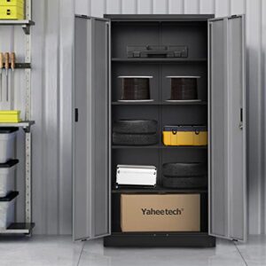 YEEZER Metal Garage Storage Cabinet - 71" Steel Lockable File Cabinet with 2 Doors and 4 Adjustable Shelves. Locking Cabinet for Home, Office, Garage, Gym, School