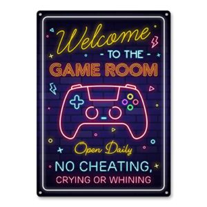 gaming room metal sign - gamer wall decor for boys room, bedroom gamers aluminum rust free 9" x 11", pre-drilled holes, weather resistant