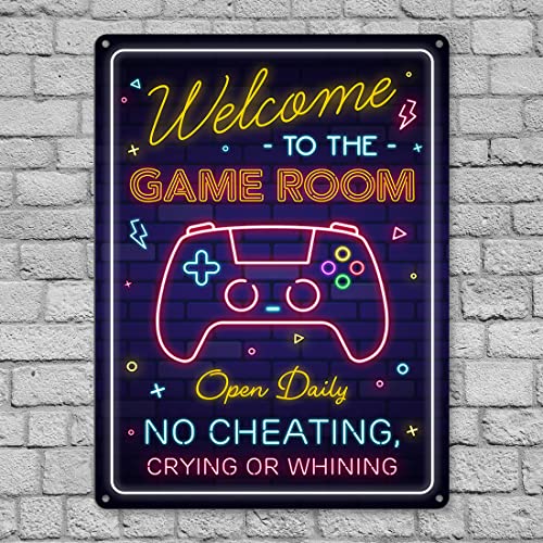 Gaming Room Metal Sign - Gamer Wall Decor For Boys Room, Bedroom Gamers Aluminum Rust Free 9" X 11", Pre-Drilled Holes, Weather Resistant