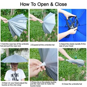 Kilobey Umbrella Hat, 25 inch Small Hands Free Umbrella Cap for Adults & Kids, 7-Ribs Waterproof Foldable Umbrella Hat for Gardening Camping Golf Sunshade Outdoor,WatermelonRed,2pcs