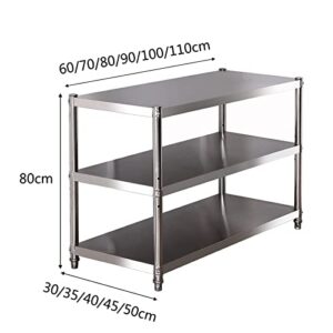 GOCHUSX Stainless Steel Shelf, Kitchen Storage Rack, 3-Tier Shelving Units and Storage, Standing Shelving Work Table for Kitchen Garage Office ( Color : Silver , Size : 110X50X80CM )