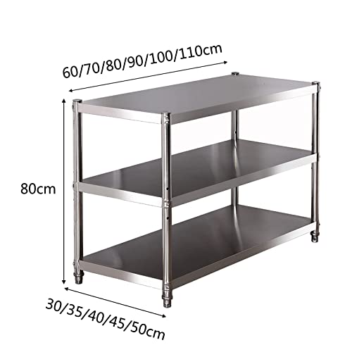 GOCHUSX Stainless Steel Shelf, Kitchen Storage Rack, 3-Tier Shelving Units and Storage, Standing Shelving Work Table for Kitchen Garage Office ( Color : Silver , Size : 110X50X80CM )