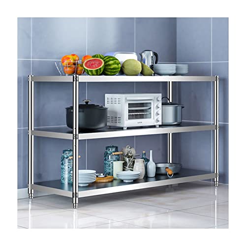 GOCHUSX Stainless Steel Shelf, Kitchen Storage Rack, 3-Tier Shelving Units and Storage, Standing Shelving Work Table for Kitchen Garage Office ( Color : Silver , Size : 110X50X80CM )