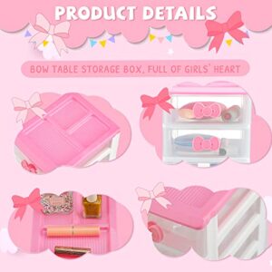 Lovely Pink Receiving Storage Cabinets Kawaii Makeup Organizer with 4 Layers Cute Storage Cabinet Box with Bow Handle Plastic Desktop Storage Box for Home Bedroom Bathroom Women Girl Gifts, Clear