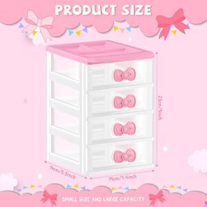Lovely Pink Receiving Storage Cabinets Kawaii Makeup Organizer with 4 Layers Cute Storage Cabinet Box with Bow Handle Plastic Desktop Storage Box for Home Bedroom Bathroom Women Girl Gifts, Clear