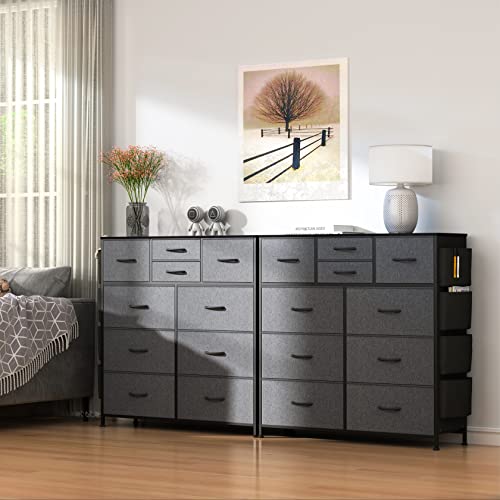 Lulive 10 Drawer Dresser, Chest of Drawers for Bedroom with Side Pockets and Hooks, Fabric Storage Dresser, Sturdy Steel Frame, Wood Top, Organizer Unit for Nursery, Hallway, Closet