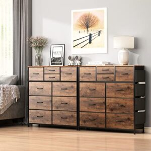 Lulive 10 Drawer Dresser, Chest of Drawers for Bedroom with Side Pockets and Hooks, Fabric Storage Dresser, Sturdy Steel Frame, Wood Top, Organizer Unit for Nursery, Hallway, Closet