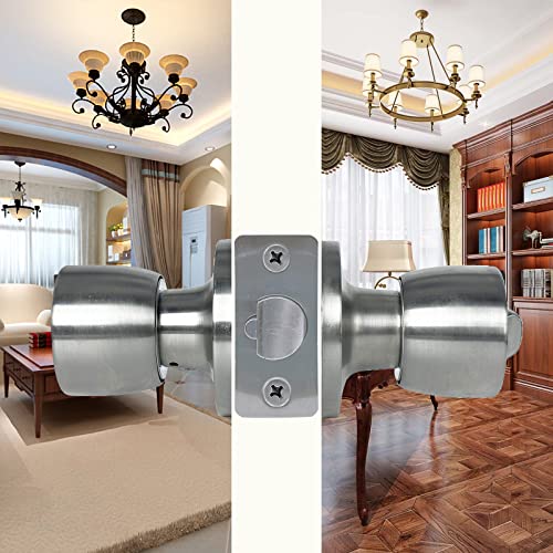 JO.KO Door Knob with Lock and Keyed, Satin Nickel Round Ball Lock Interior/Exterior Door Knob for Bedroom Or Bathroom (Stainless)