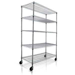crescent 4000 lbs 36l 18w 76h chrome, 5 tier racks for storage, heavy duty wire shelving rack with 4" casters