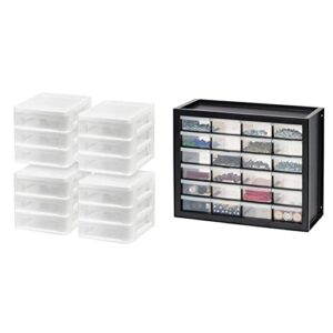 IRIS USA, Inc.IRIS USA Plastic 3-Drawer Desktop Organizer, White, 4 Pack & IRIS USA 24 Drawer Stackable Storage Cabinet for Hardware Crafts and Toys, 19.5-Inch W x 7-Inch D x 15.5-Inch H, Black