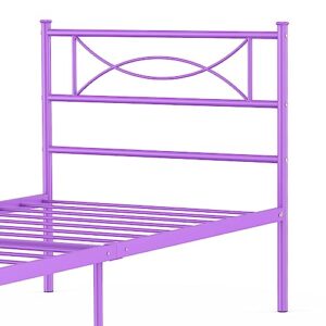 Purple Twin Bed Frames with Storage for Girls Adults Teens, Single Bed Metal Twin Size Beds, Twin Bed Frame No Box Spring Needed Twin Platform with Headboard for Students