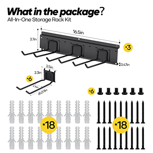 Fogein Garage Garden Tool Organizer Wall Mount,Garage Organization and Storage,Heavy Duty Garage Organization Rack with 6 Double-Hooks,Hold Up to 264lbs